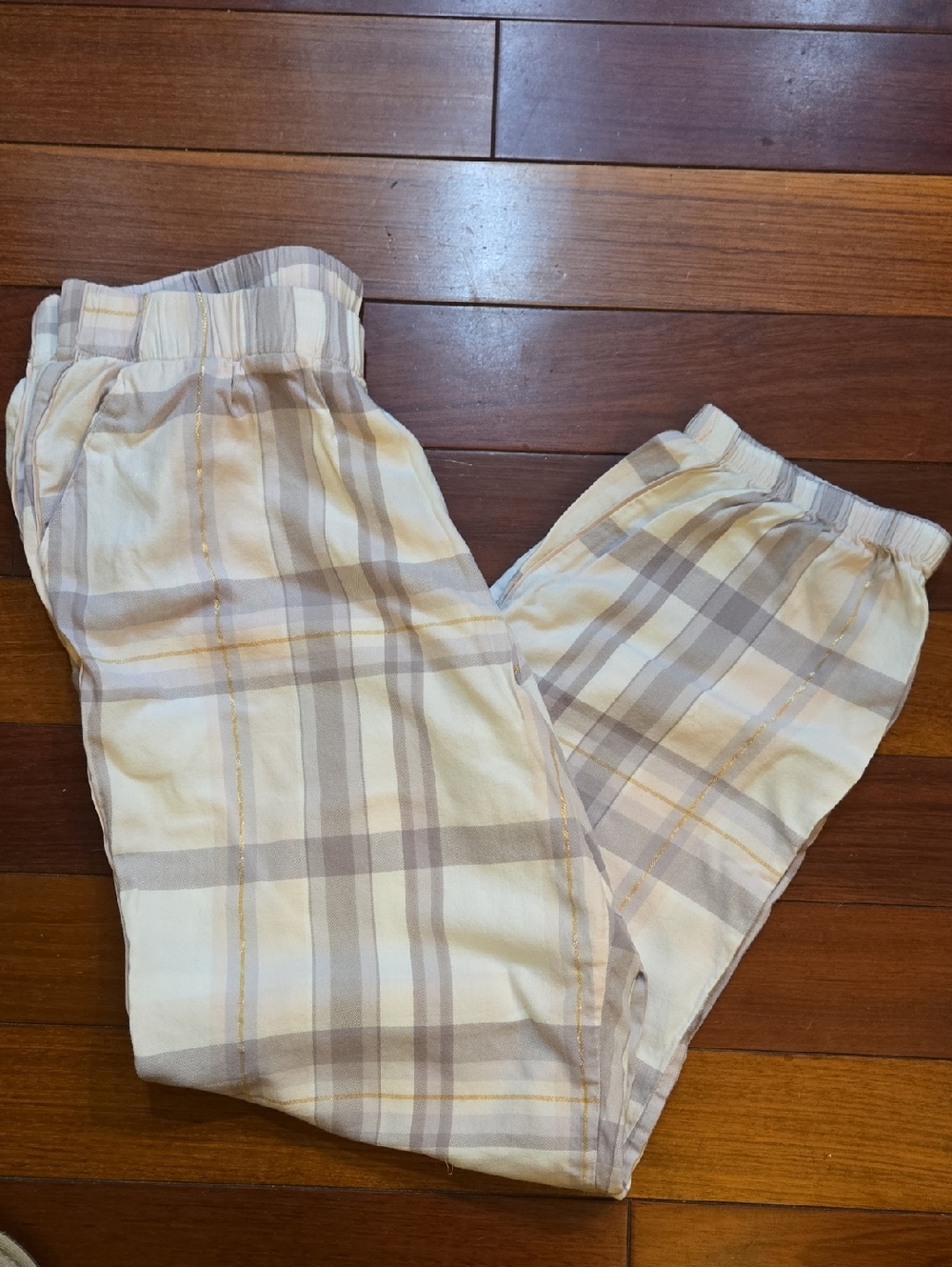Victoria Secret PJ Joggers Pink Gold Stripe Plaid Cotton Blend Size: Small